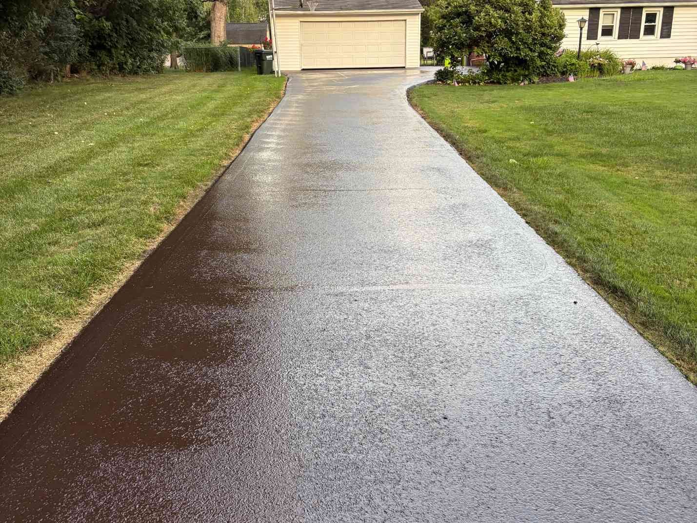 Freshly sealed driveway